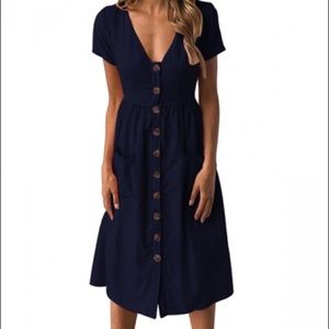 Navy Pocketed Midi Dress